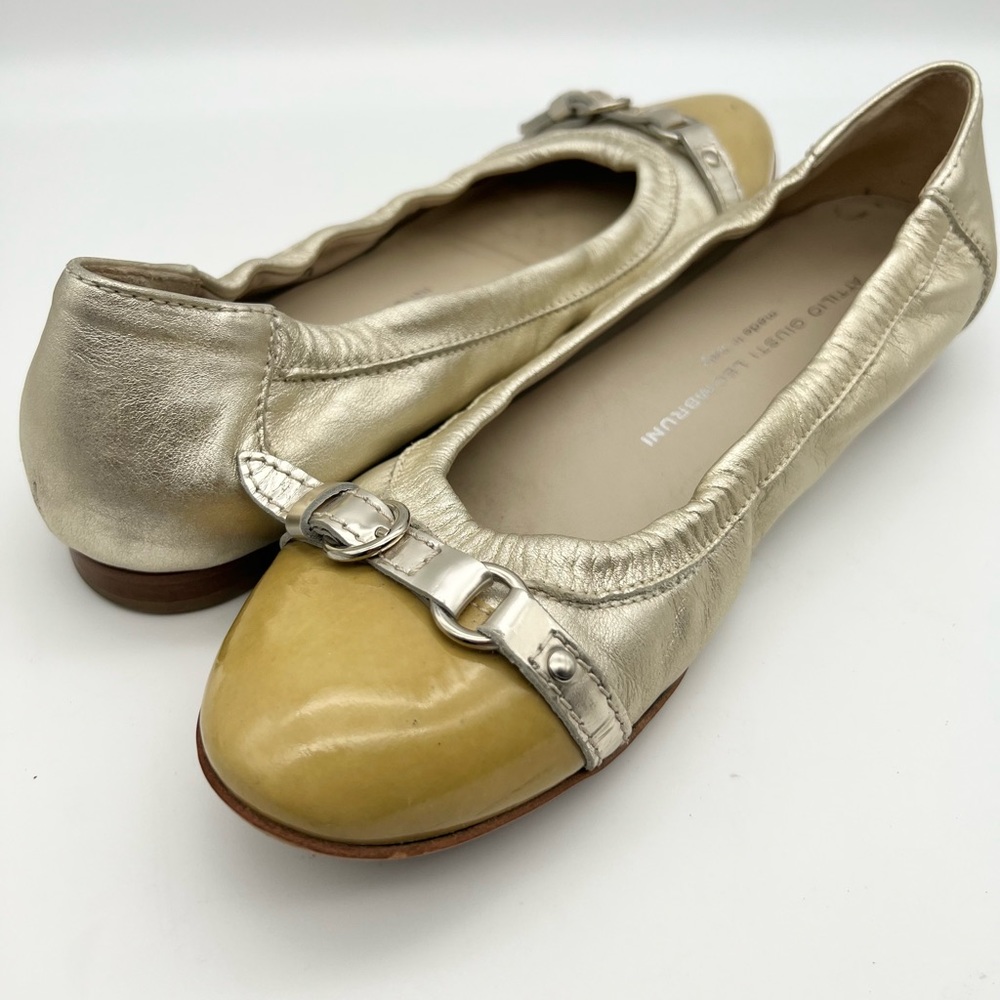 AGL Attilio Giusti Leombruni Monika Leather Cap Toe Tan Ballet Flats EU 38.5